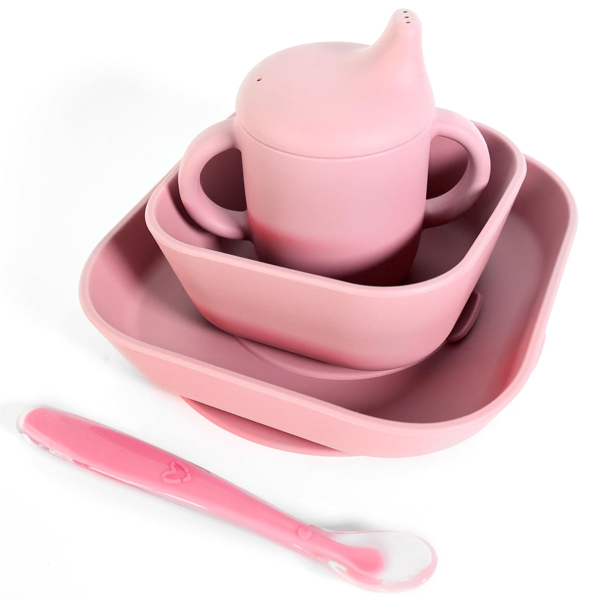 Bluet B suction plate in action keeps meals tidy on highchair trays.