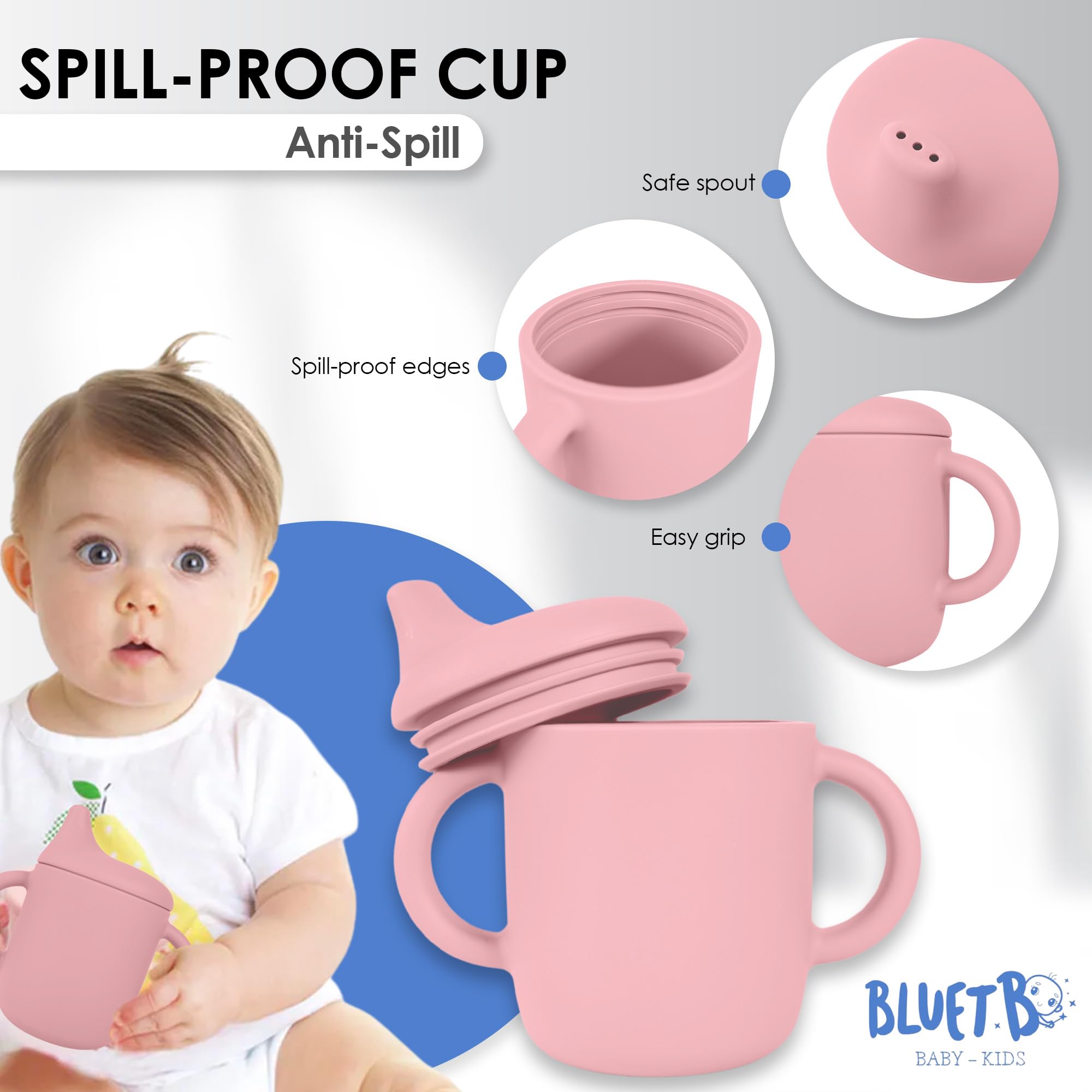Bluet B training cup with ergonomic handles supports tiny hands.