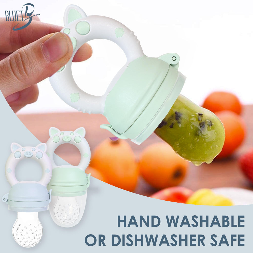 Bluet B lid-secured feeder keeps fruit or breastmilk ready