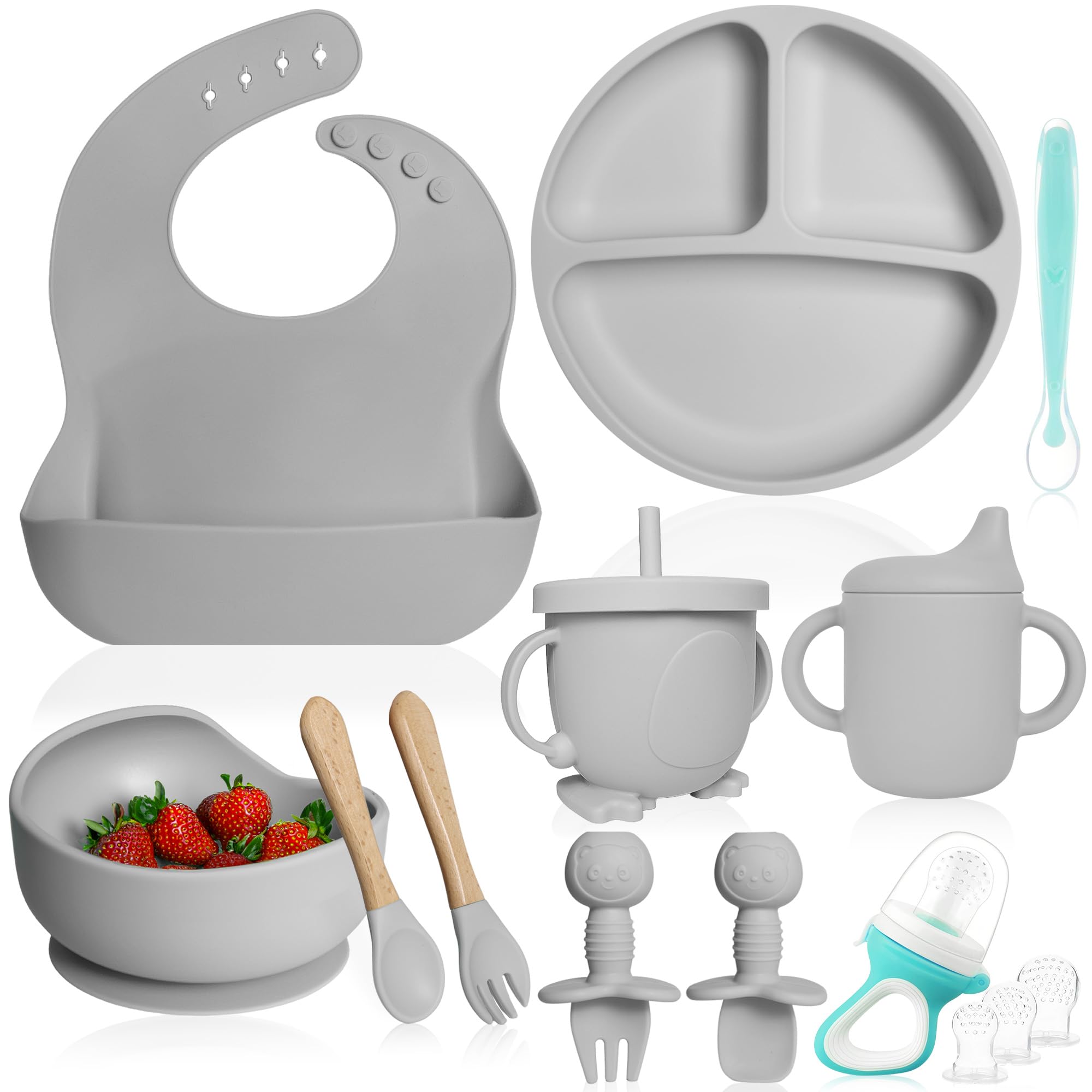 Bluet B silicone baby feeding set with pacifier for safe, easy mealtime cleanup.