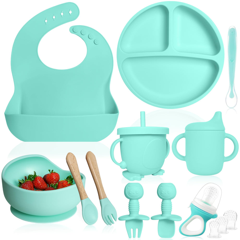Bluet B silicone pacifier shown with feeding set for soothing meals.