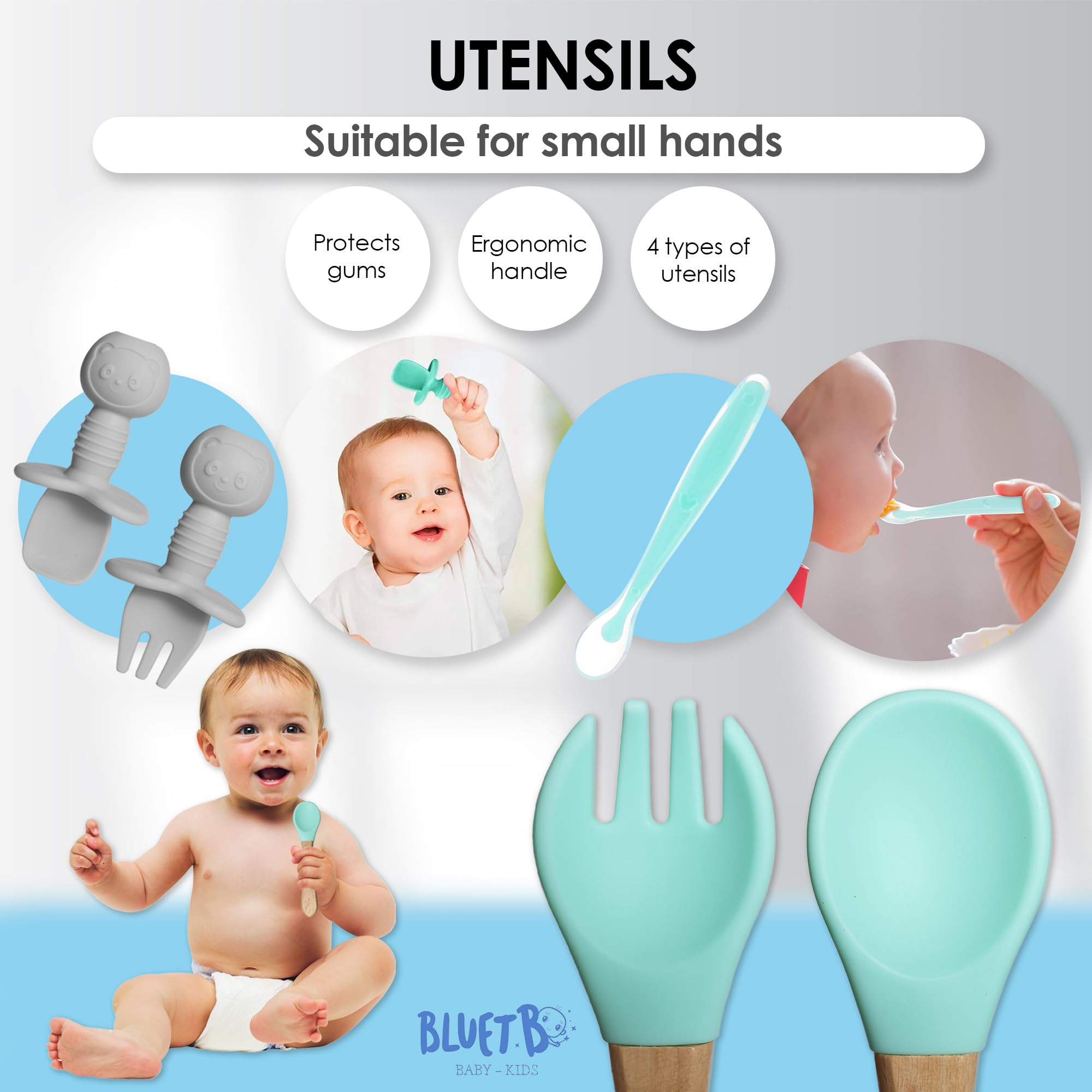 Bluet B suction bowl keeps portions securely in place.