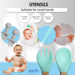 Bluet B suction bowl keeps portions securely in place.
