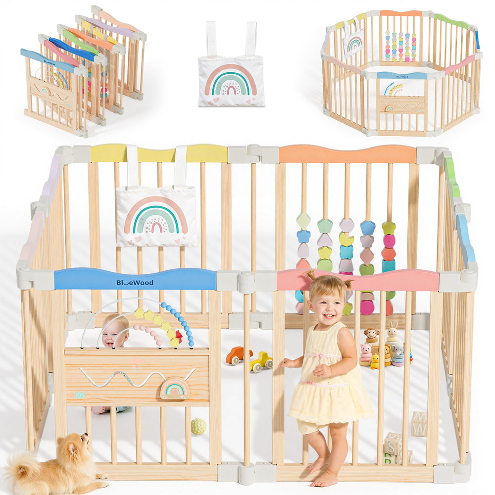 BlueWood foldable playpen with 8 panels for a versatile, safe baby play space