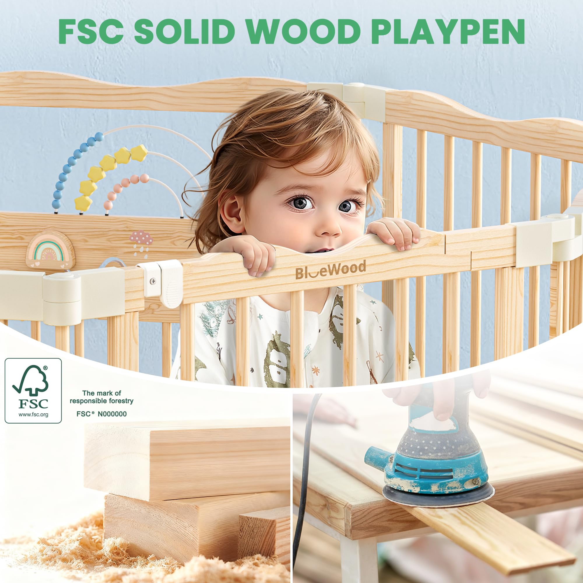 BlueWood Foldable Playpen anti-slip pads: stable setup on smooth floors.