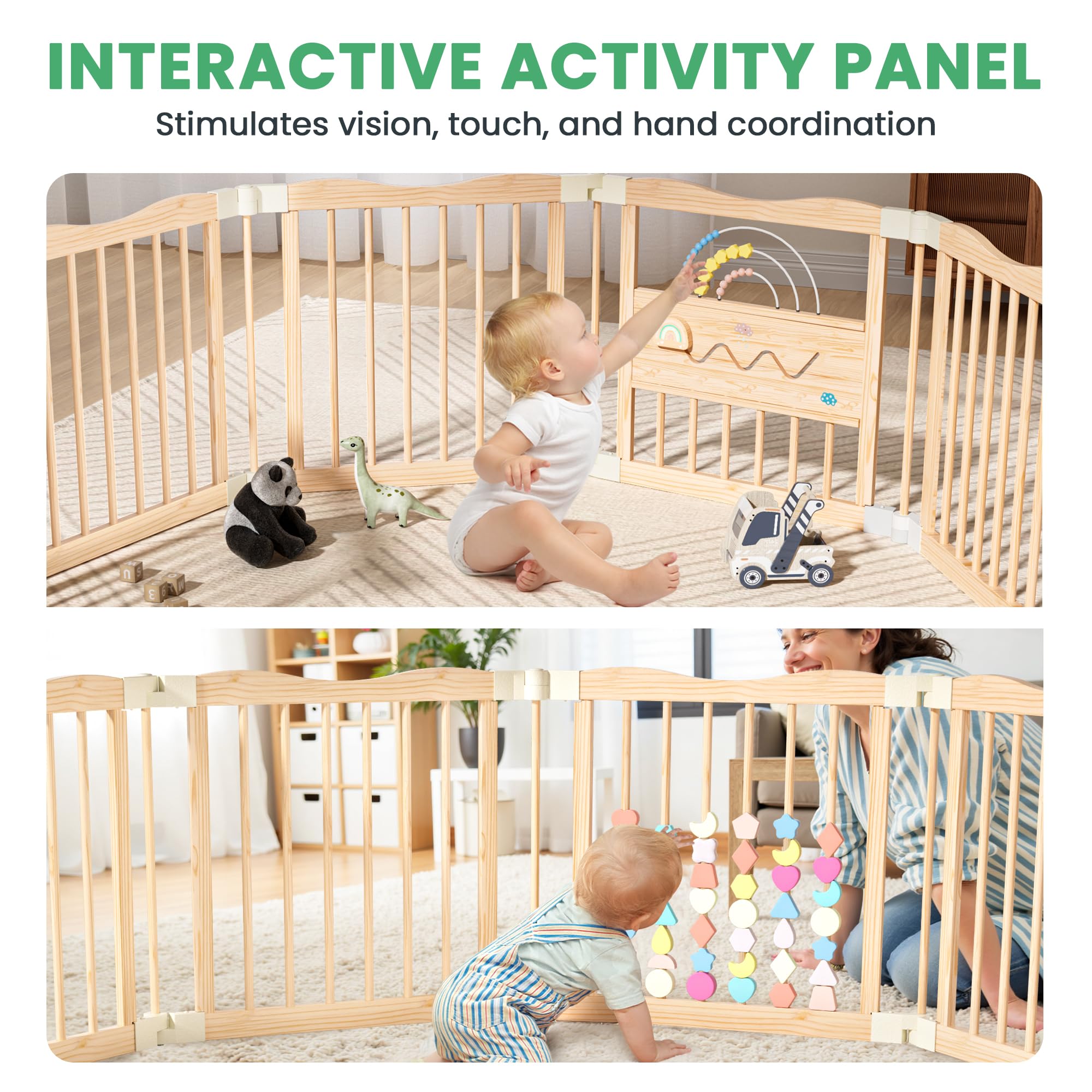 BlueWood Foldable Playpen natural wood design: warm, modern décor for your home.