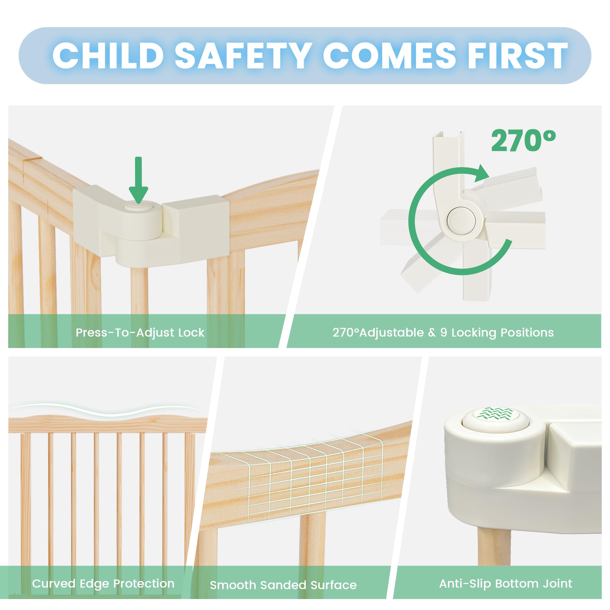 BlueWood Foldable Wooden Playpen eight-panel layout demonstrates versatile shapes