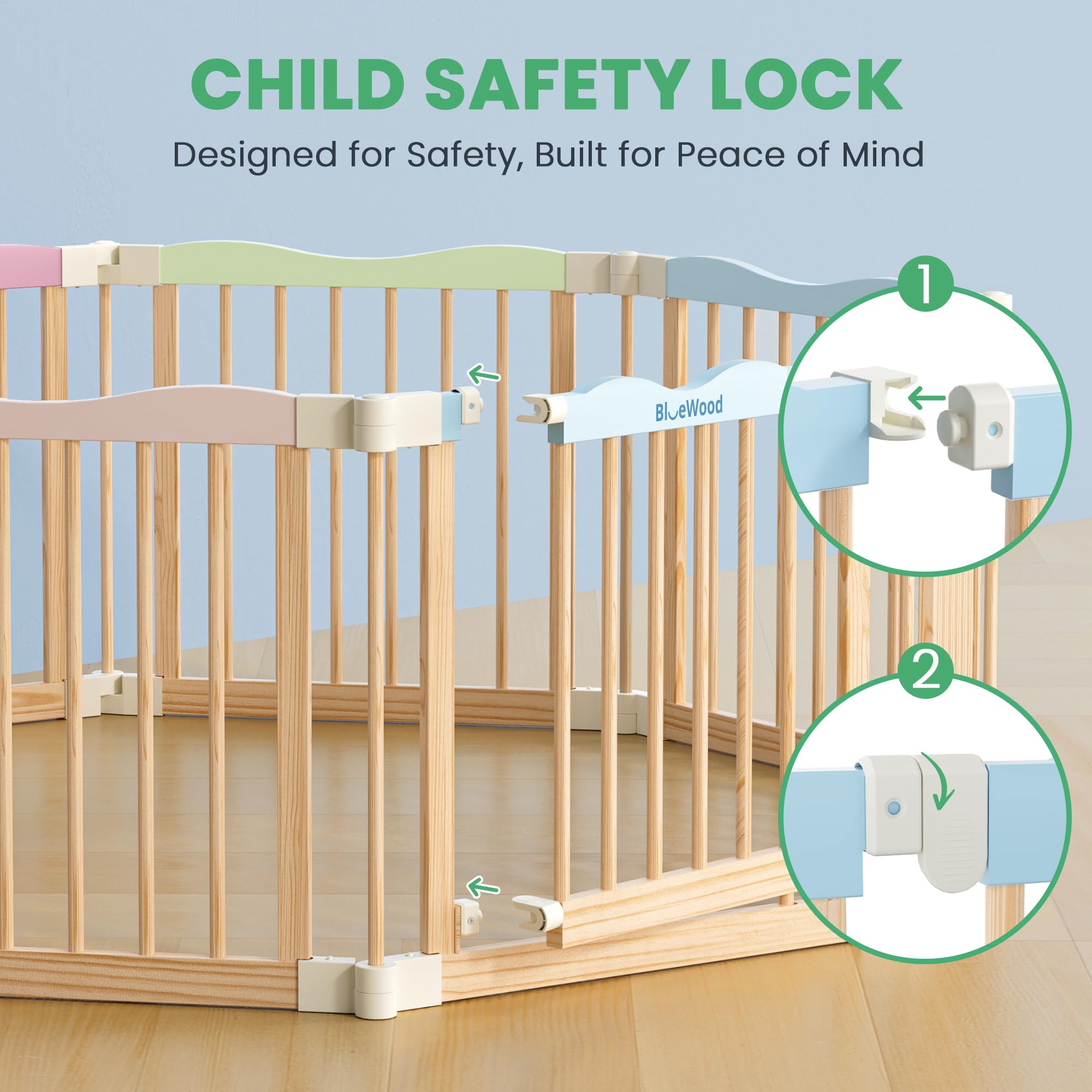 BlueWood Foldable Wooden Playpen folded for easy storage and travel