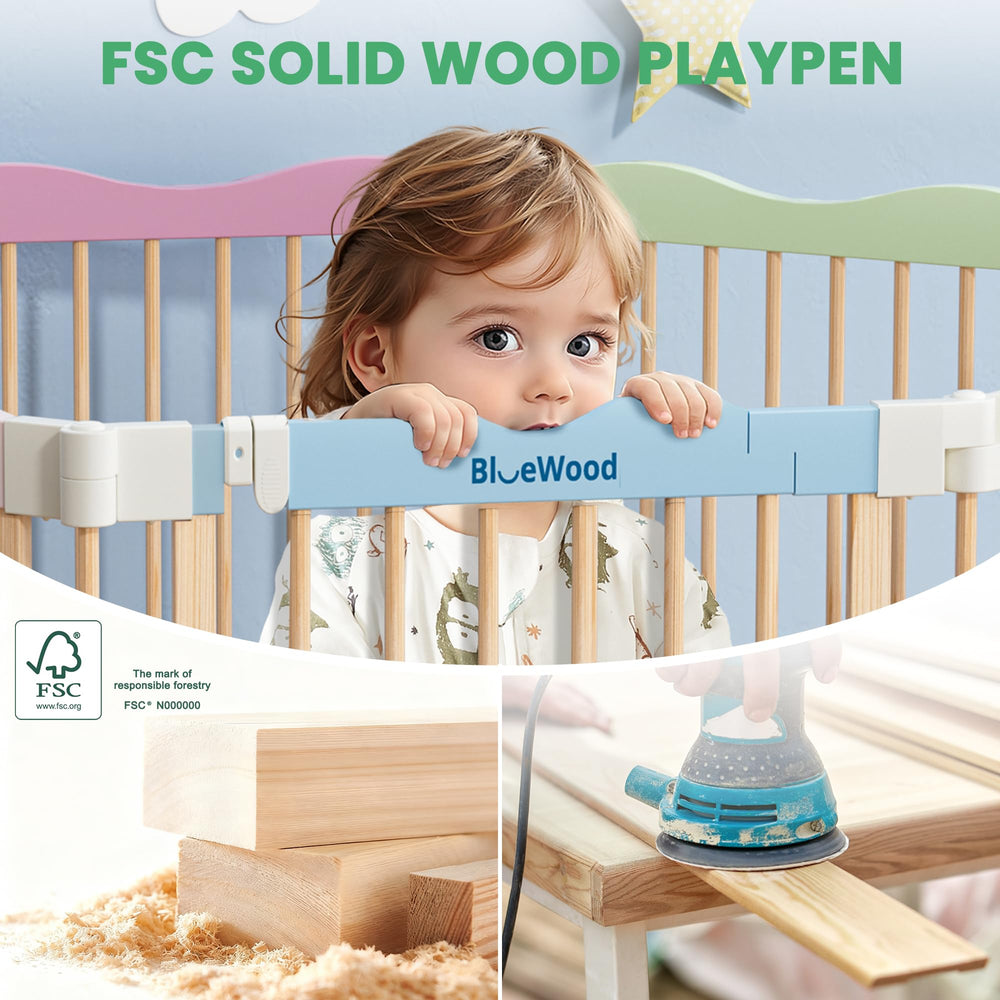 BlueWood Foldable Wooden Playpen natural finish complements modern home decor