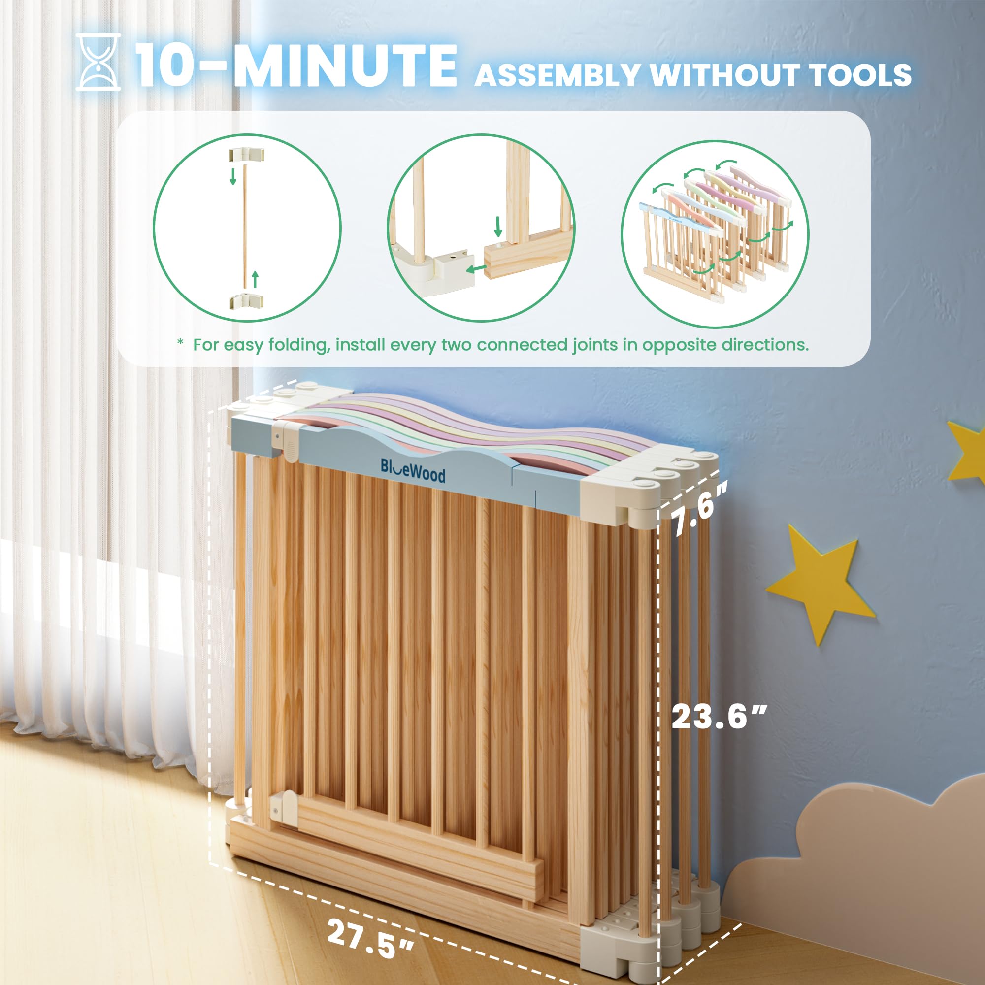 BlueWood Foldable Wooden Playpen side view highlighting sturdy panels and height