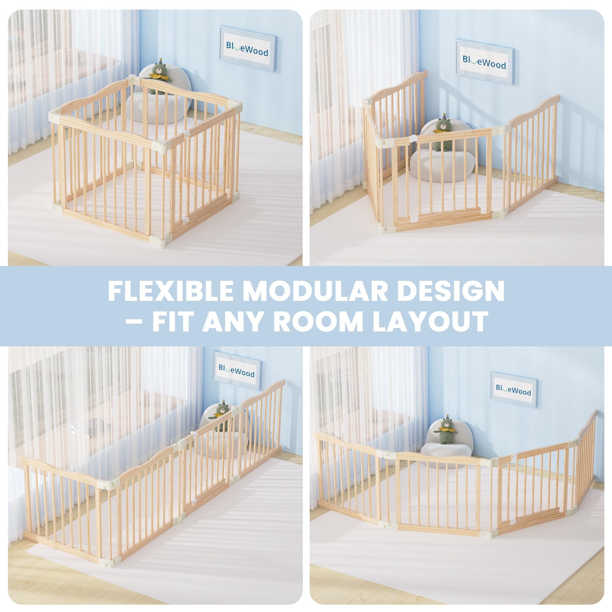 BlueWood Gate with smooth surface suitable for teething babies
