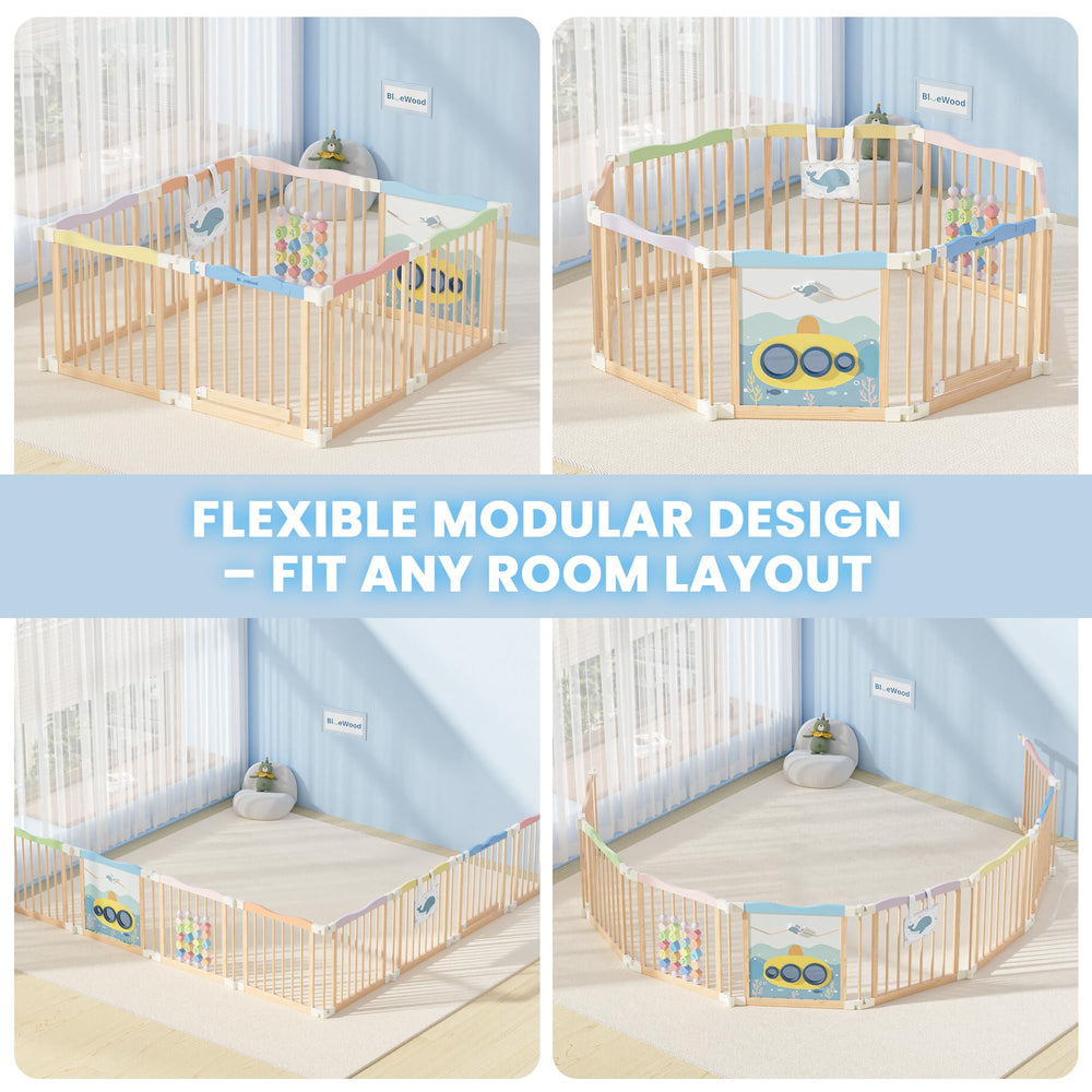BlueWood Ocean Adventure playpen in use for safe toddler exploration.