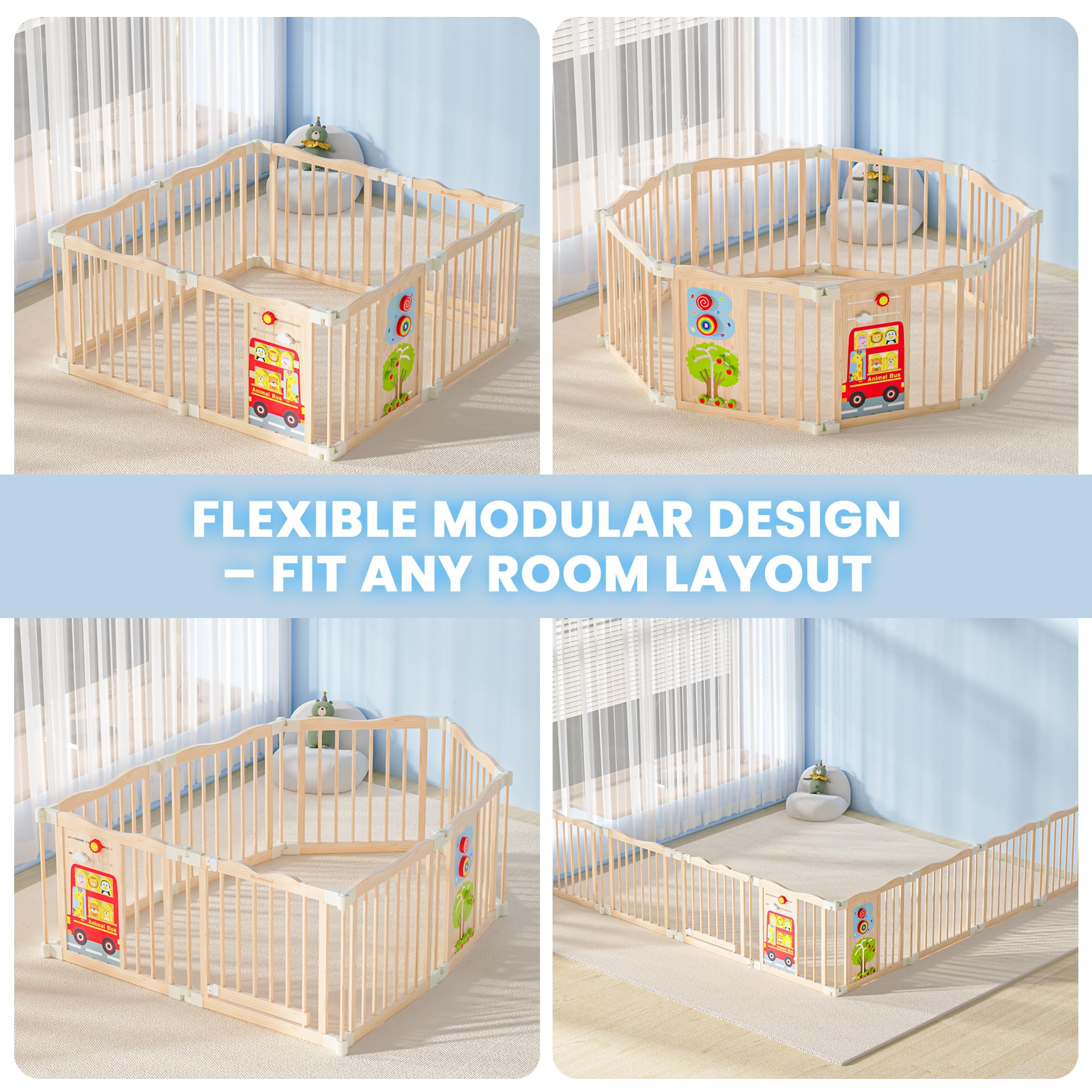 BlueWood durable playpen folds compactly for quick room changes or travel.