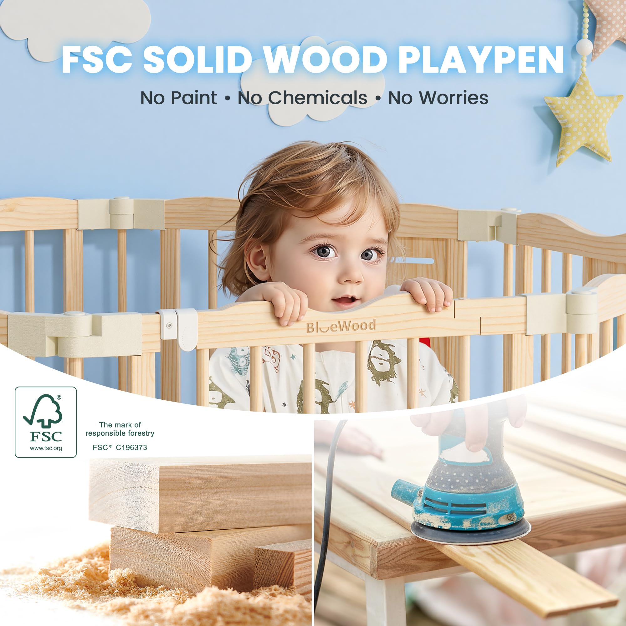 BlueWood natural wood aesthetic blends with modern décor while ensuring gentle corners.