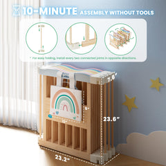 BlueWood playpen safety features with rounded edges and anti-slip pads for stability