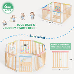 BlueWood playpen includes built-in sensory toys to spark curious exploration
