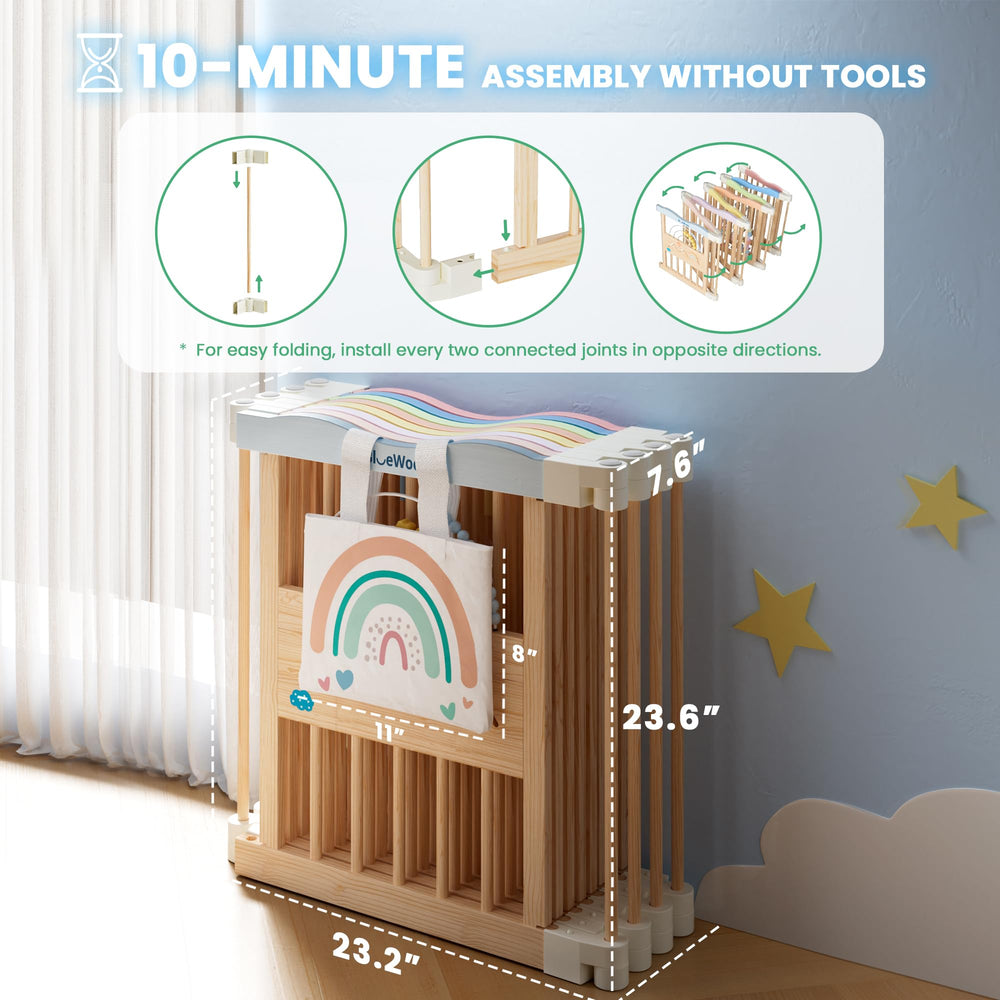 BlueWood playpen demonstrates tool-free assembly for quick setup