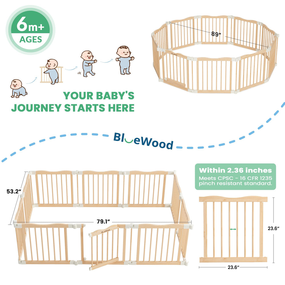 BlueWood playpen safety gate with double-lock ensures secure access.