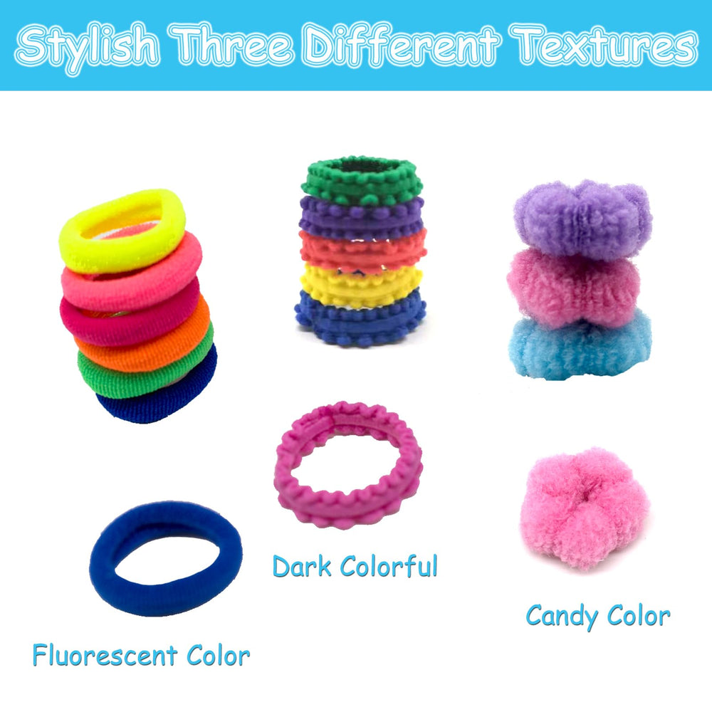 BlueZOO hair ties in a child's ponytail, easy off without pulling.