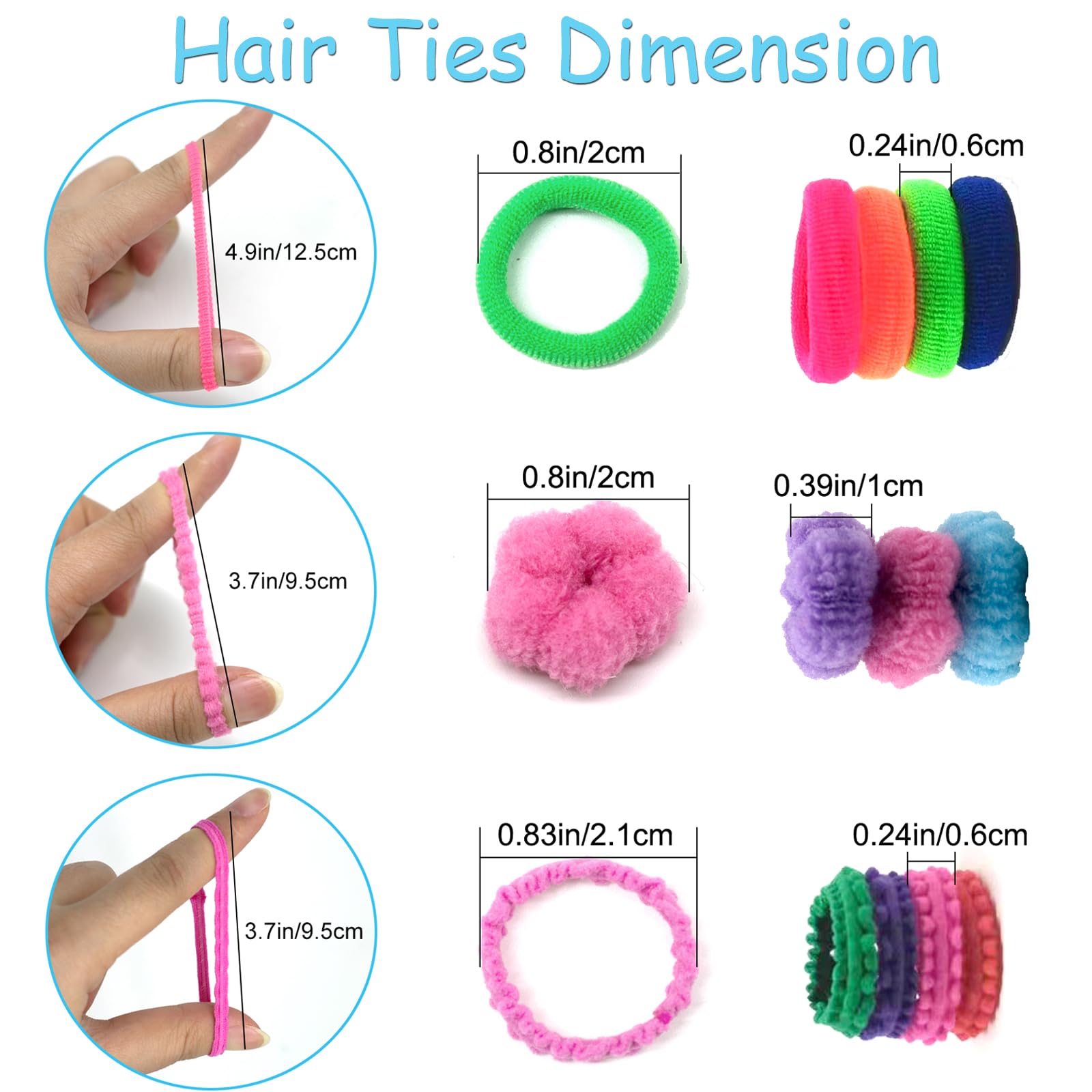 BlueZOO hair ties suitable for toddlers to adults, versatile styling.