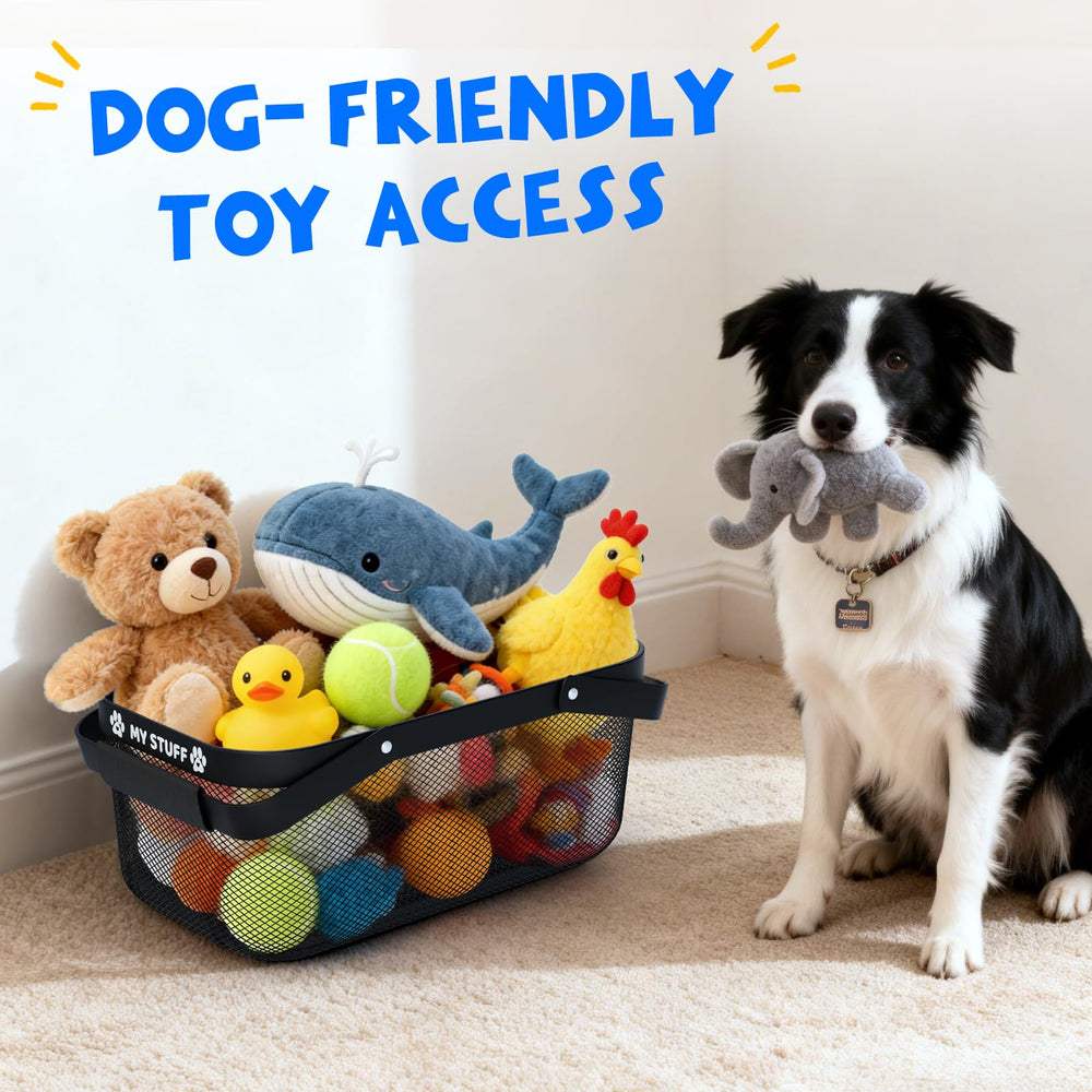 BluPup metal toy organizer is easy to carry between rooms for versatile use.