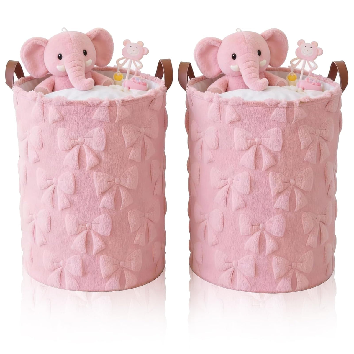 Blushtier pink bow laundry basket folded for compact storage and space saving
