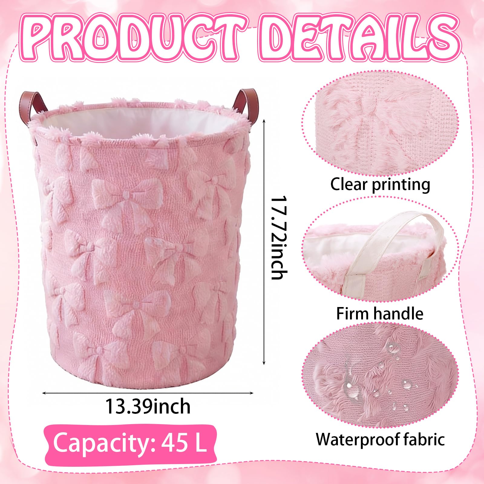 Blushtier pink bow laundry basket folded flat for easy stowage