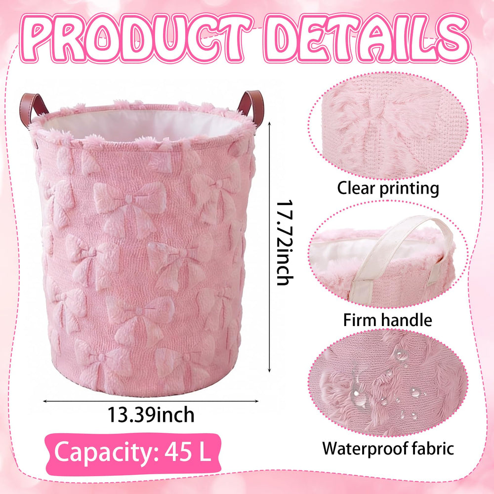 Blushtier pink bow laundry basket folded flat for easy stowage