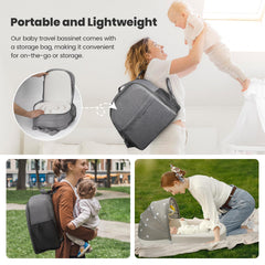 BNAKKON portable baby bassinet grey folded in backpack for travel