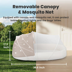 BNAKKON bassinet grey with mosquito net outdoors for protection