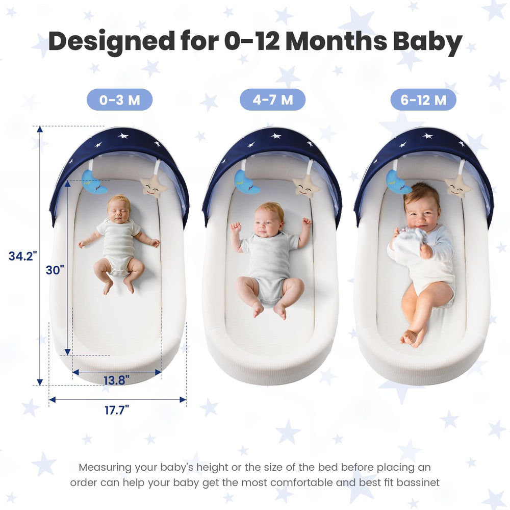 BNAKKON portable bassinet blue PP plate, solid spine support for safe lounging