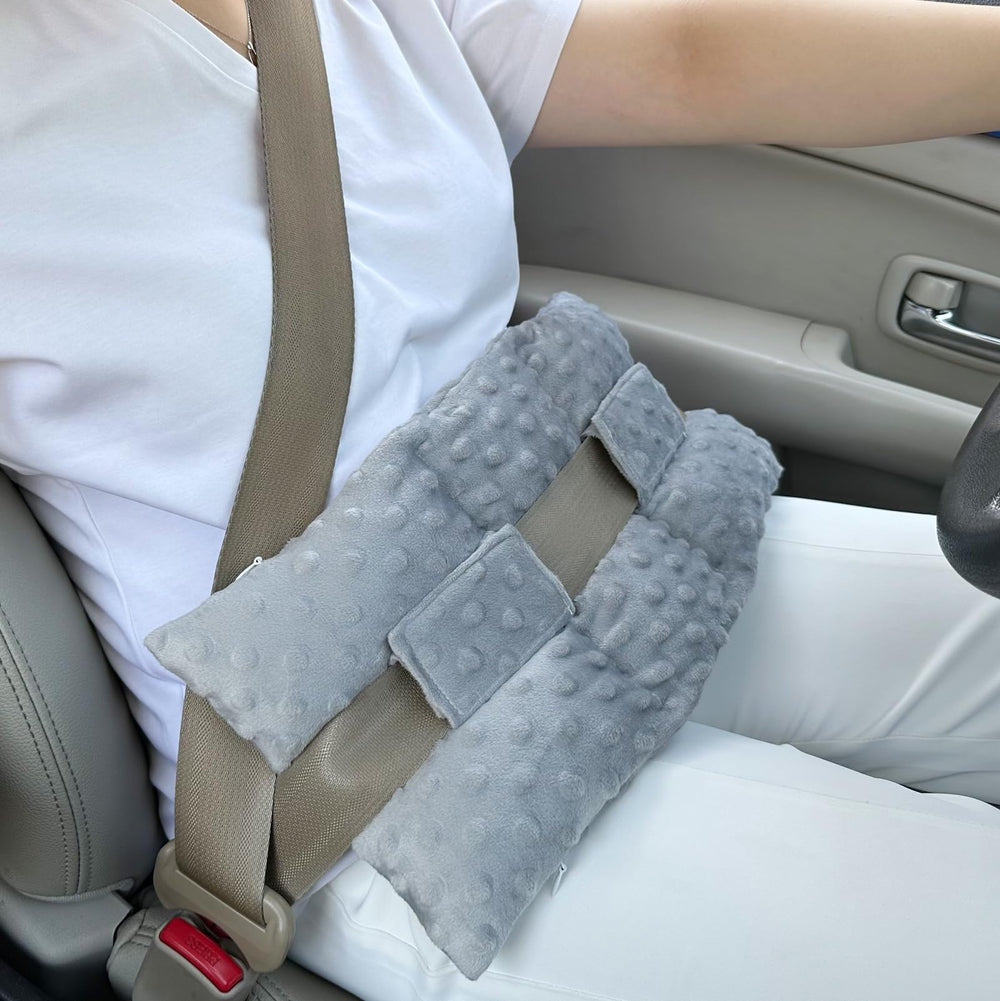 BNRendles Ostomy Seatbelt Pillow close-up in soft minky fabric cushions the stoma