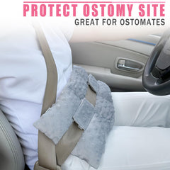 BNRendles Ostomy Seatbelt Pillow on car seat supports comfortable driving with stoma protection