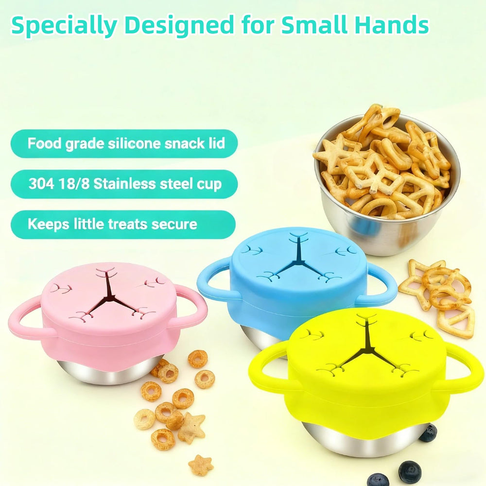 Easy-grip handles on Bnrkmeb toddler snack container.