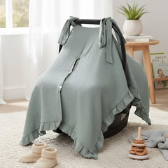 Boao Muslin Baby Car Seat Cover green overview highlights versatile protection and soft texture