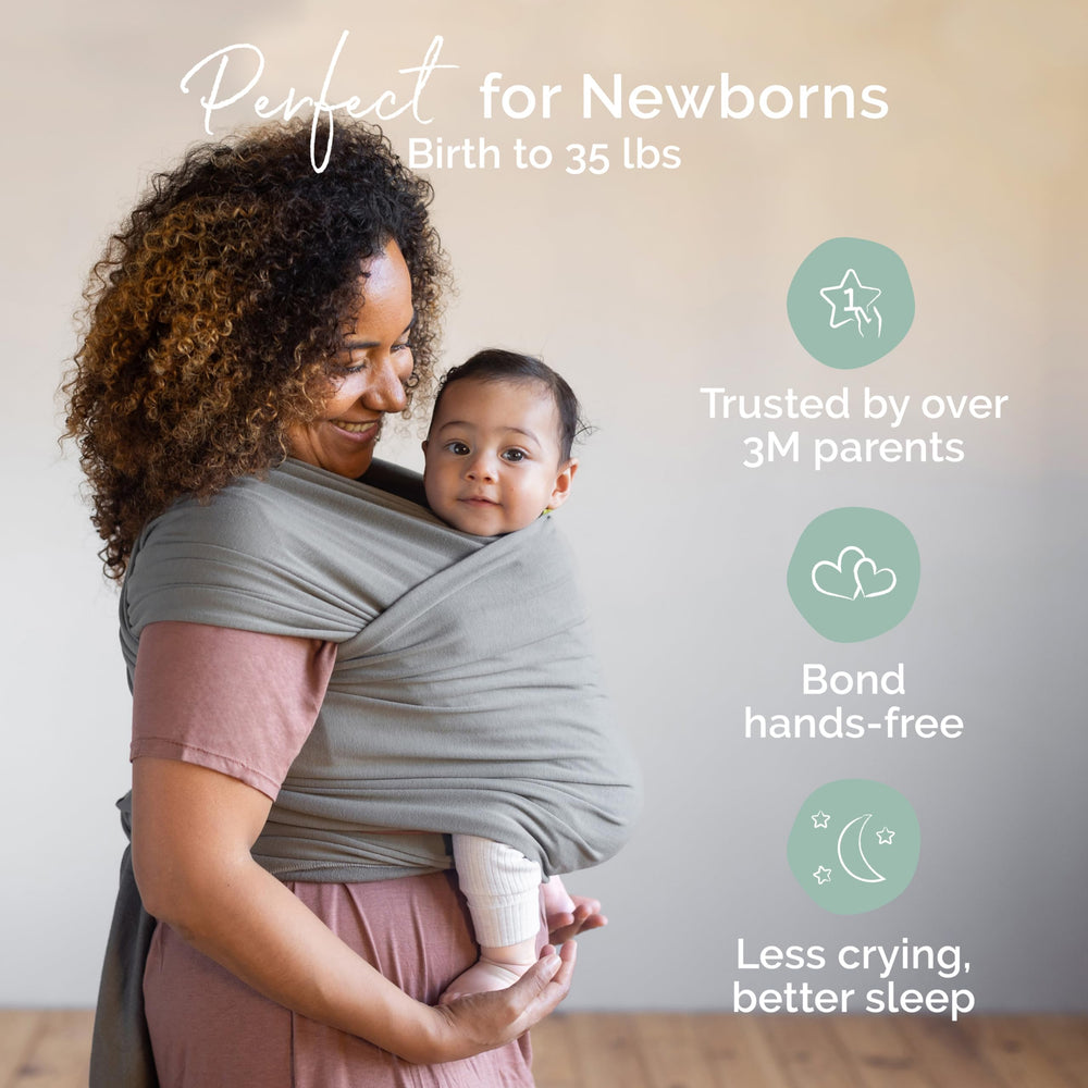 Boba Baby Wrap Grey in ergonomic hip-healthy position.