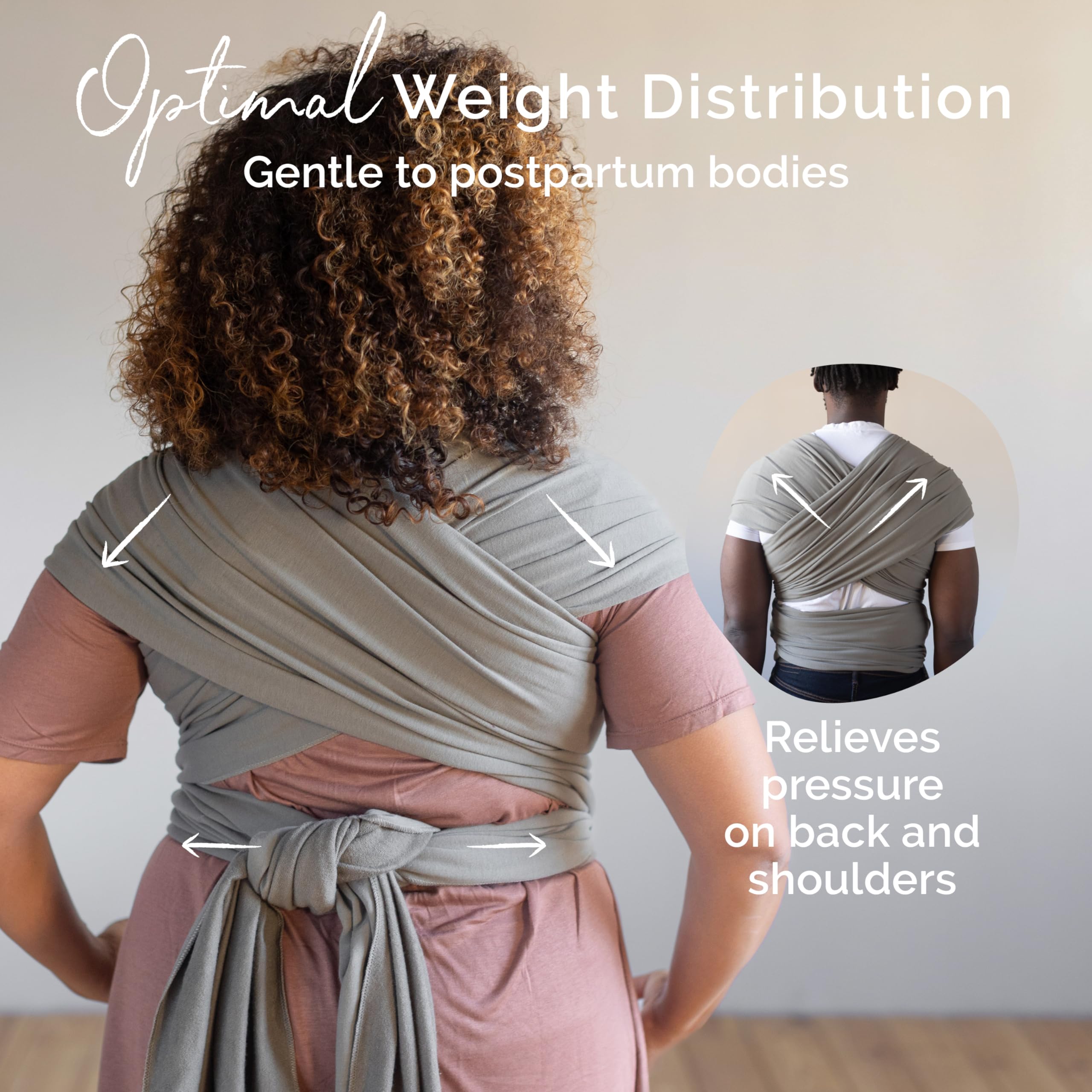 Boba Baby Wrap Grey offers one-size-fits-all comfort.