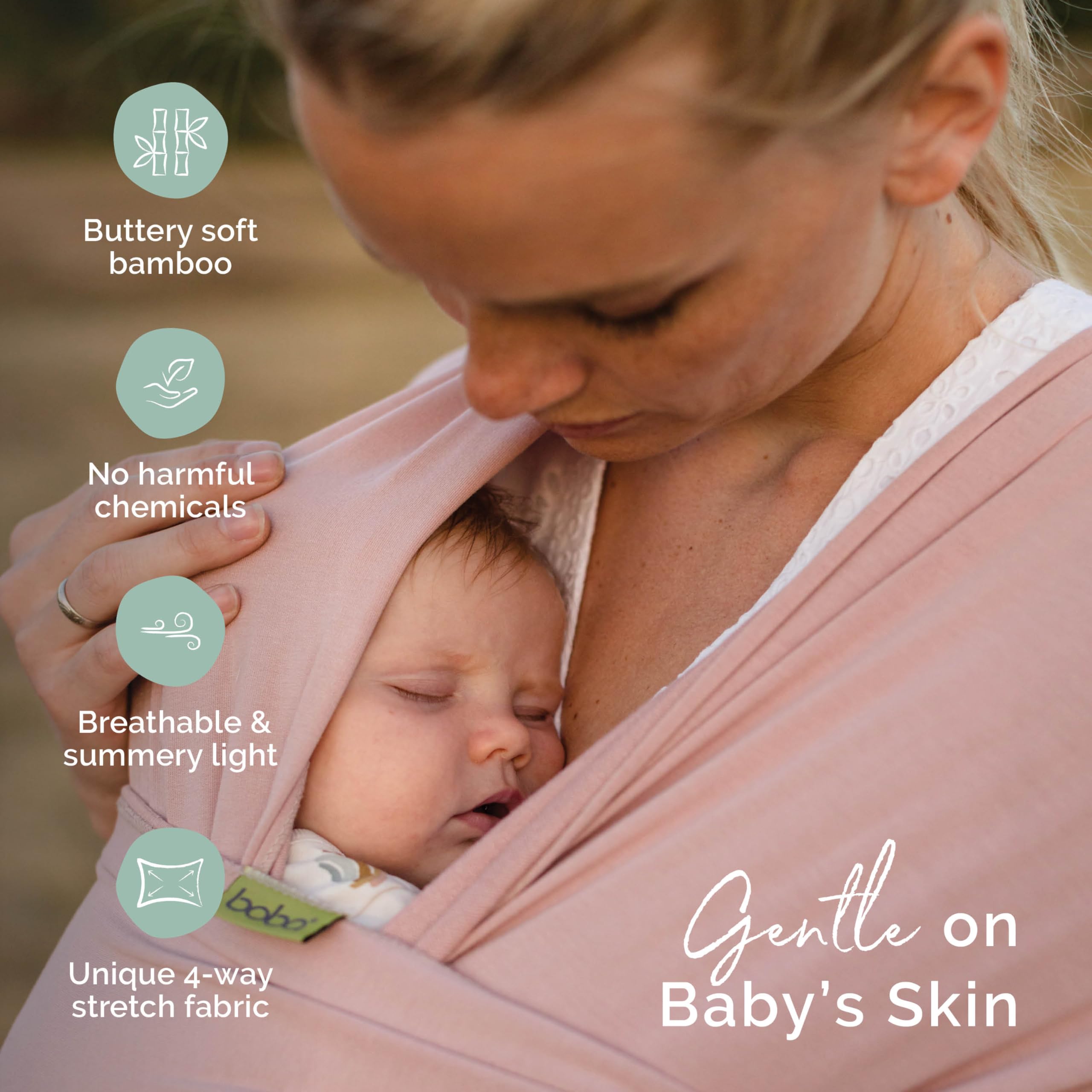 Boba Baby Wrap Original hip-healthy position showing ergonomic support.