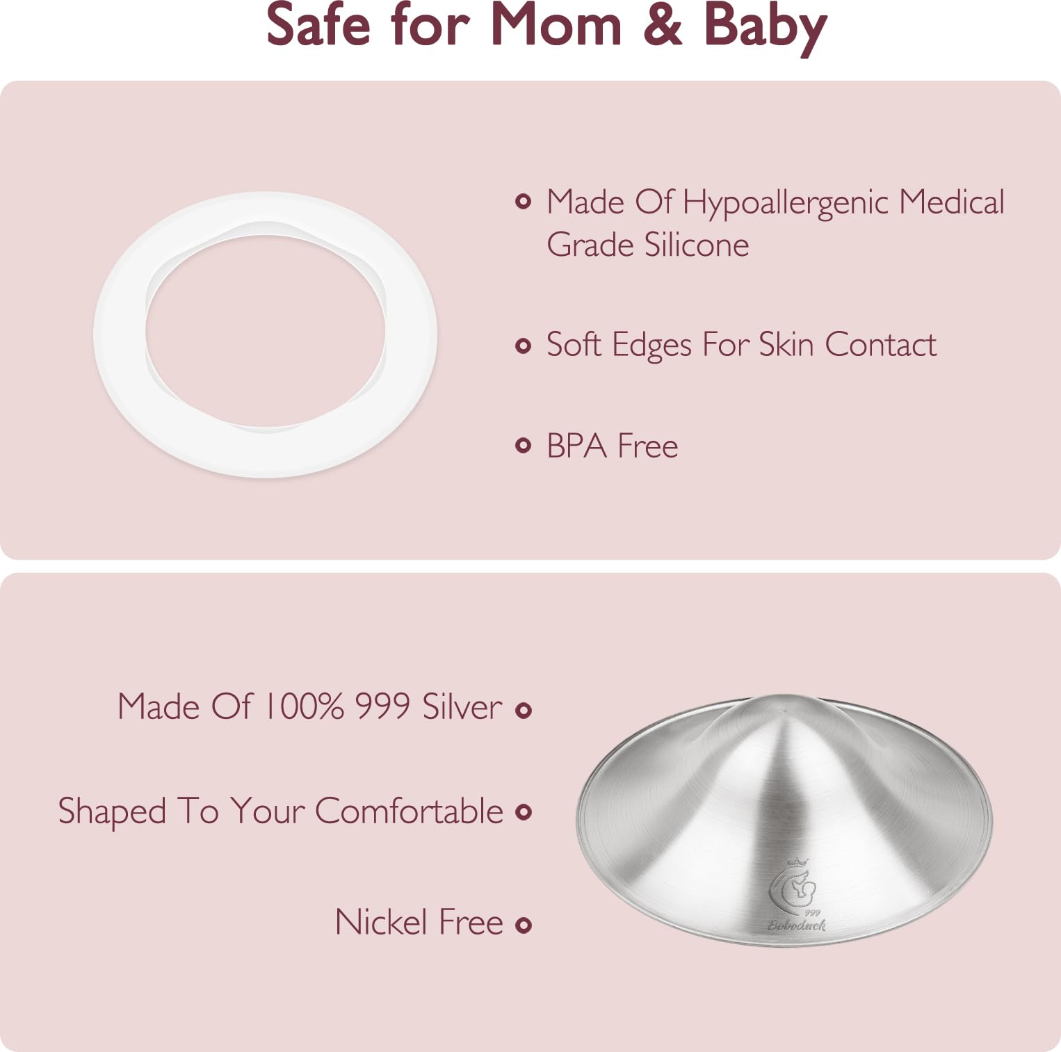 Boboduck 999 silver nipple shields in use demonstrate discreet design under clothing.