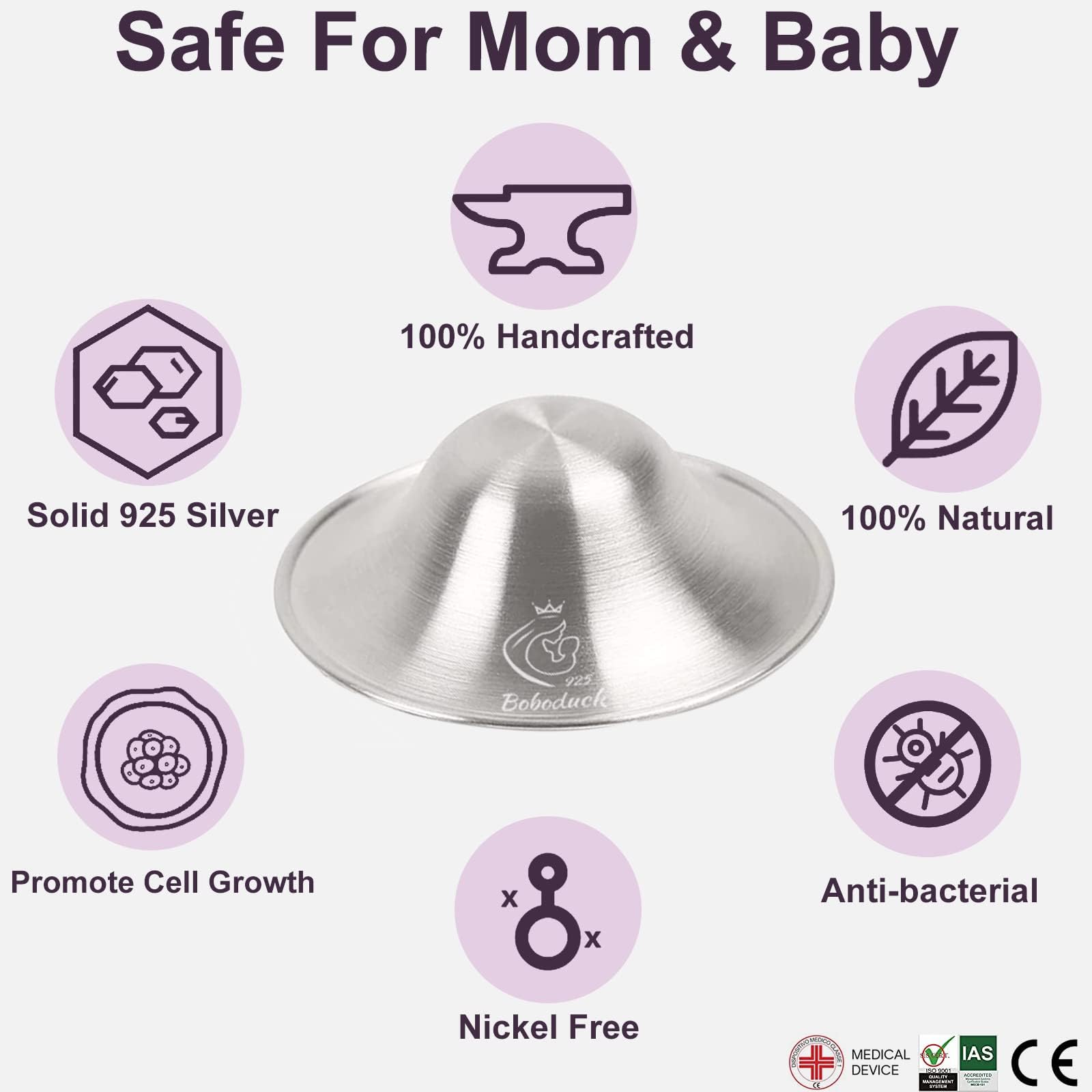 Boboduck Silver nursing cups use baby-friendly 925 silver material