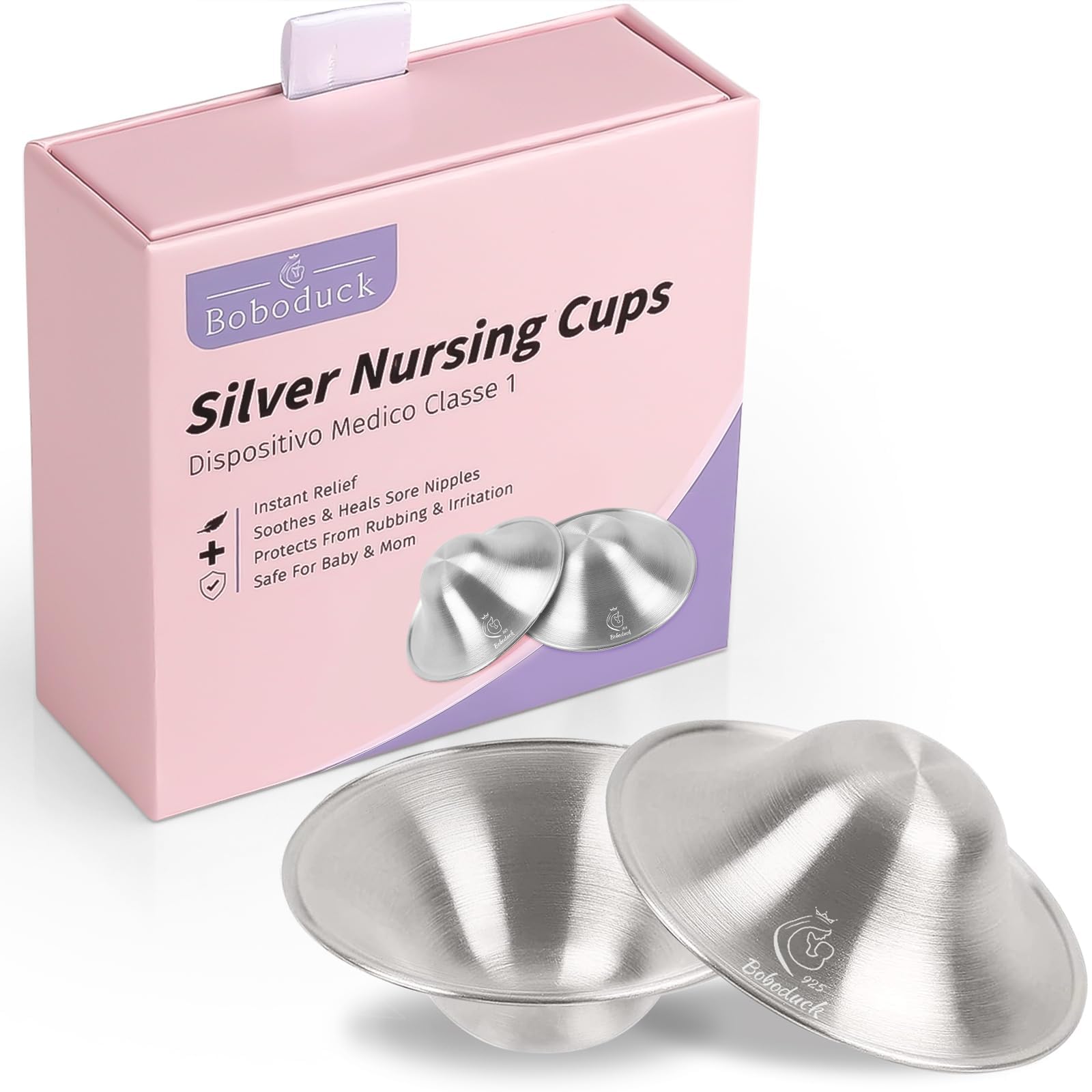 Boboduck Original Silver Nursing Cups nipple shield protects sore nipples during breastfeeding
