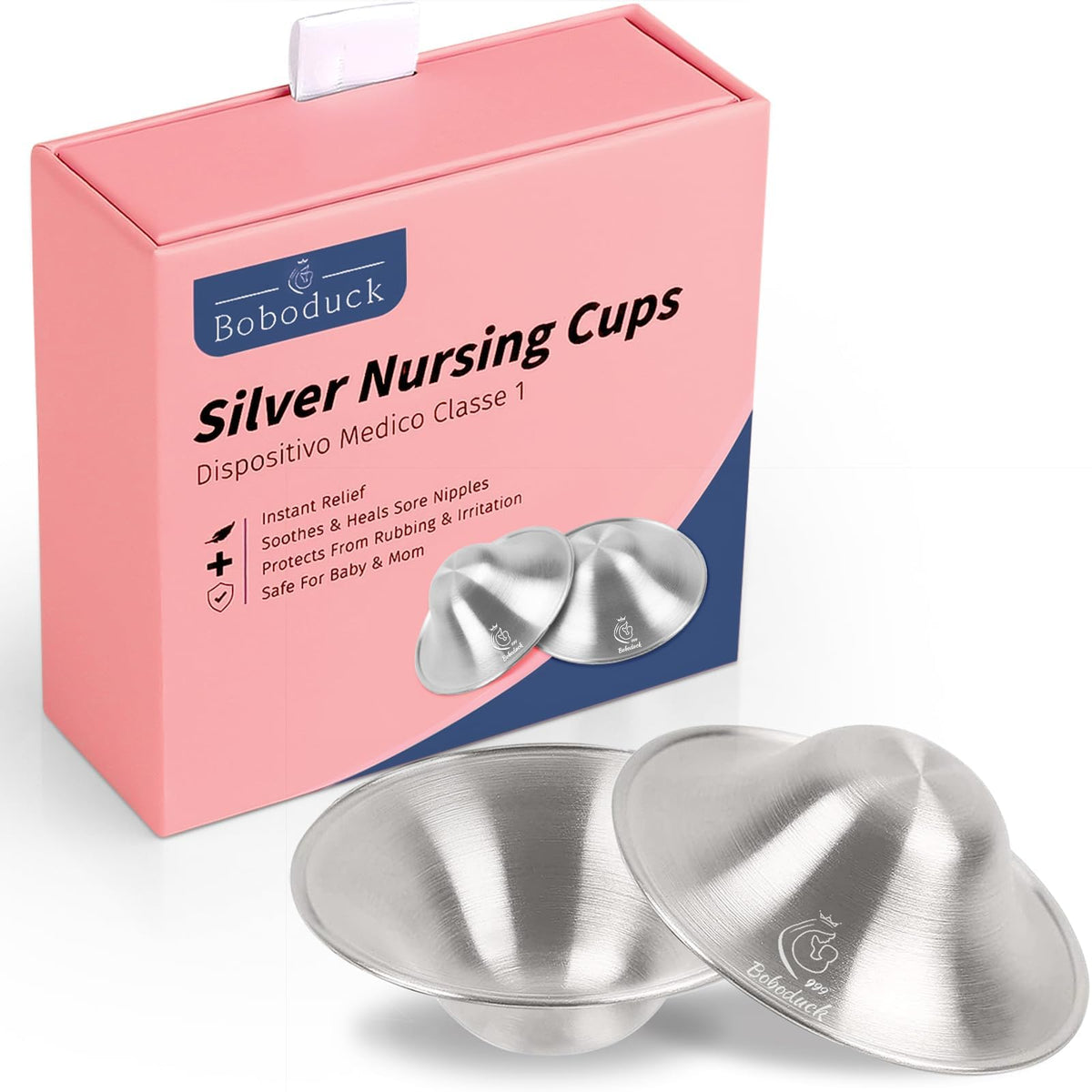 Boboduck Original Silver Nursing Cups protect nipples from friction during breastfeeding.