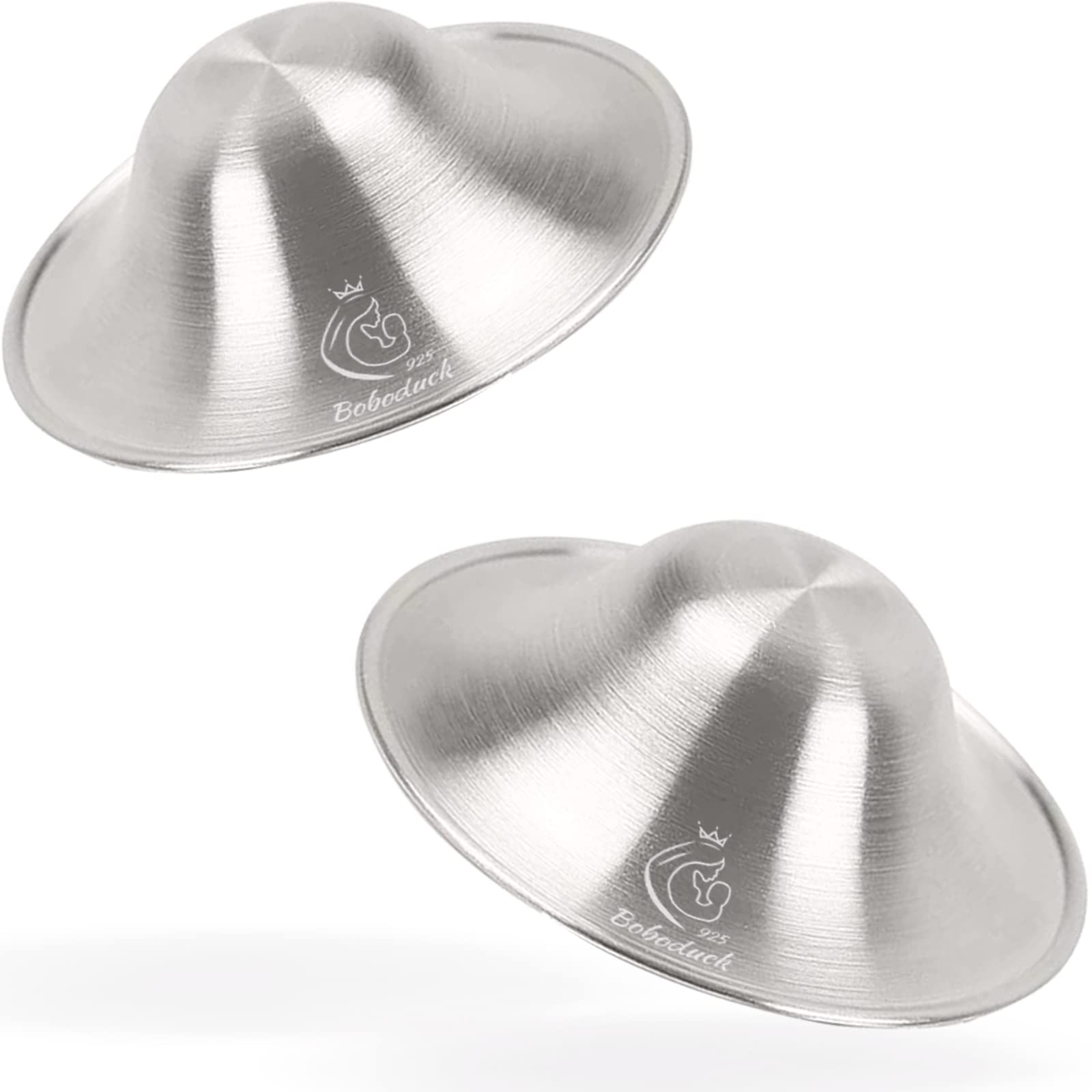 Boboduck Silver Nursing Cup on nipple provides protective barrier during breastfeeding.