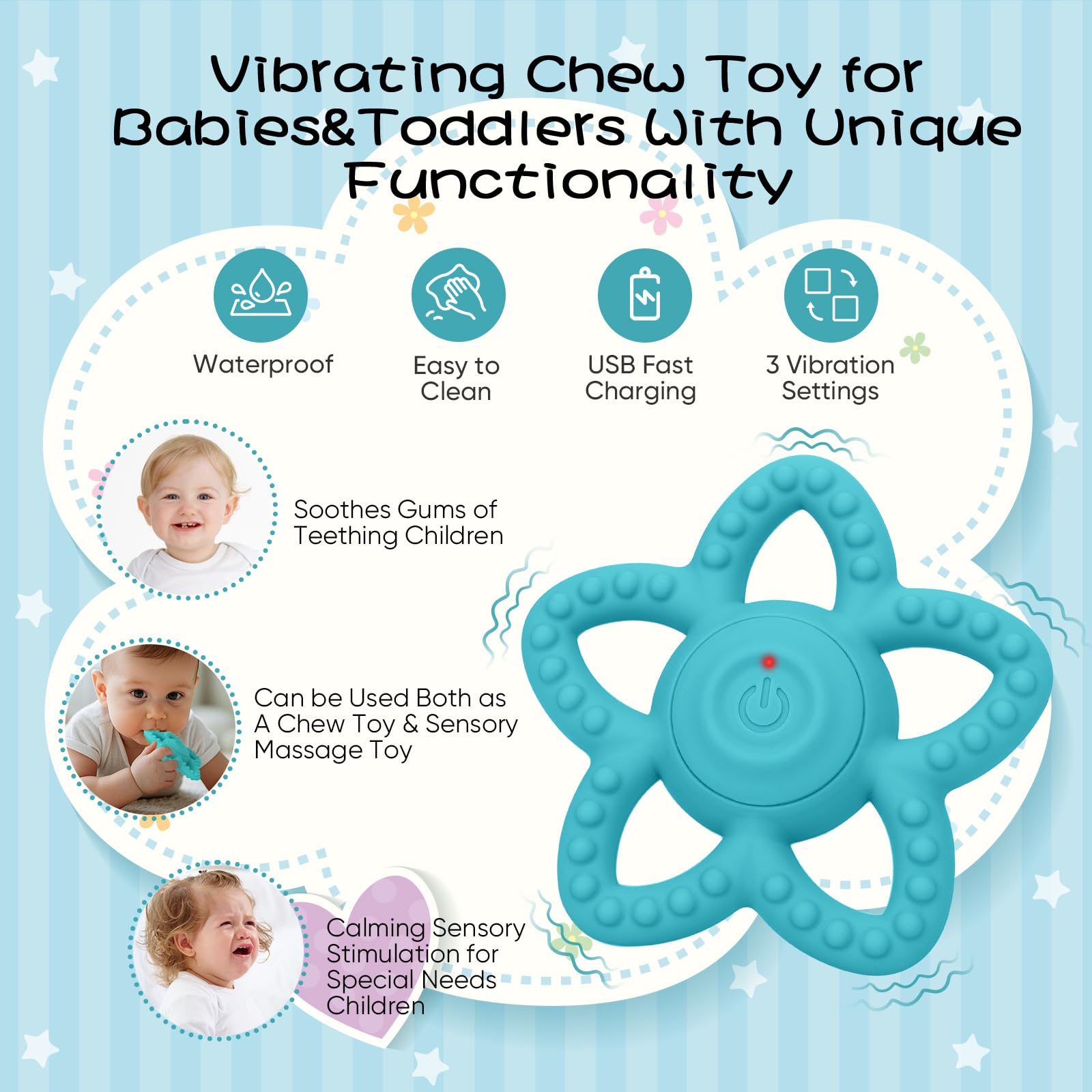 BOBOKA vibrating sensory chew toy blue for focused play and soothing jaw comfort.