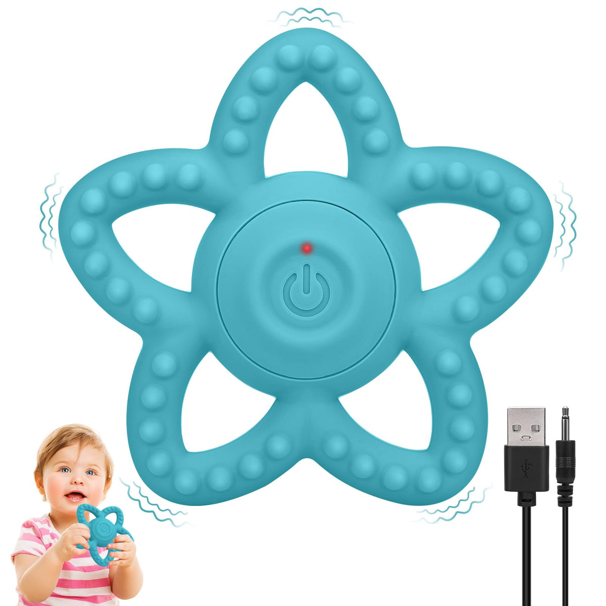 BOBOKA vibrating sensory chew toy pink for teething relief and calming bites.