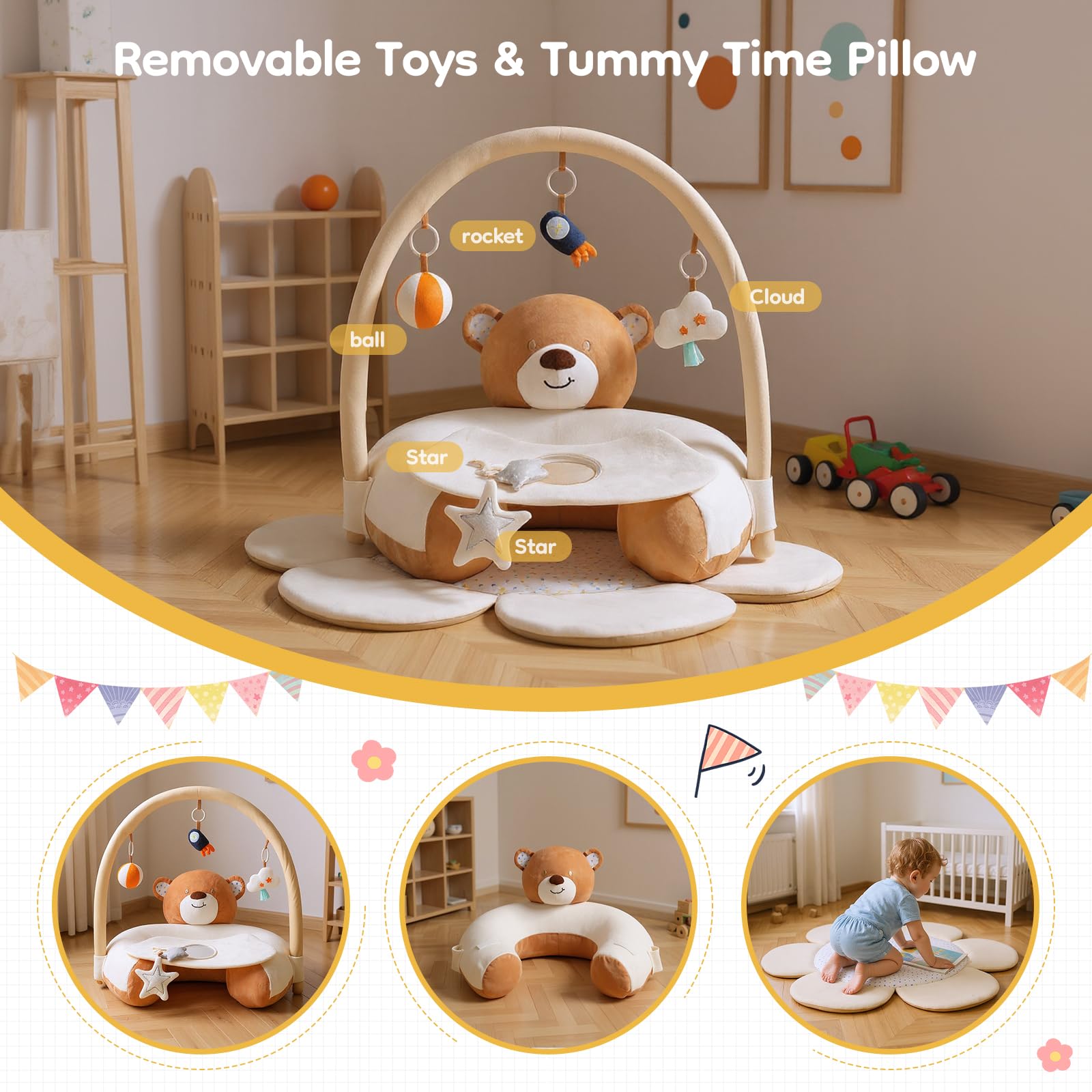 BOBPUL seat with secure backrest providing safe support during feeding and play