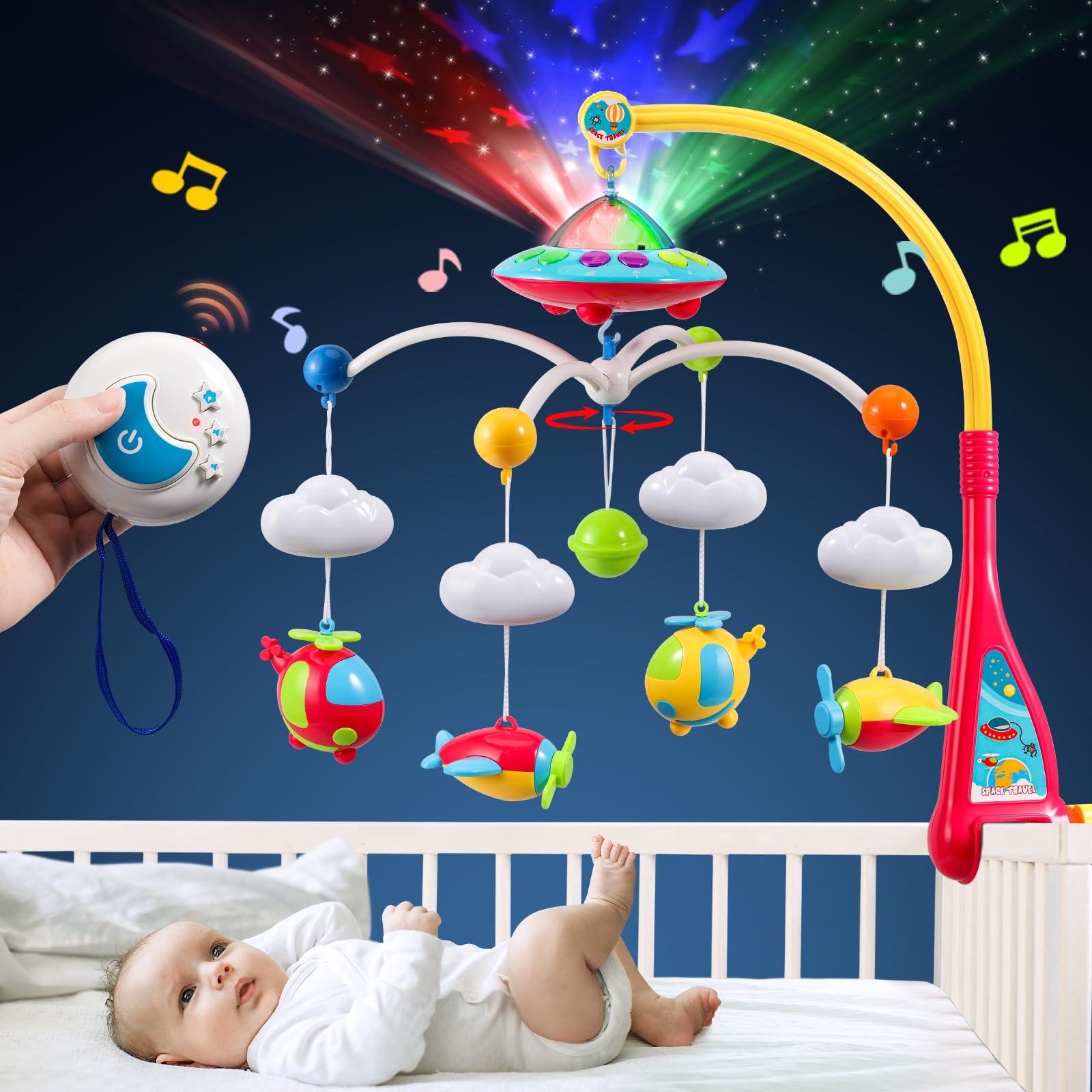 BOBXIN Baby Mobile with projector stars to soothe and engage your newborn.