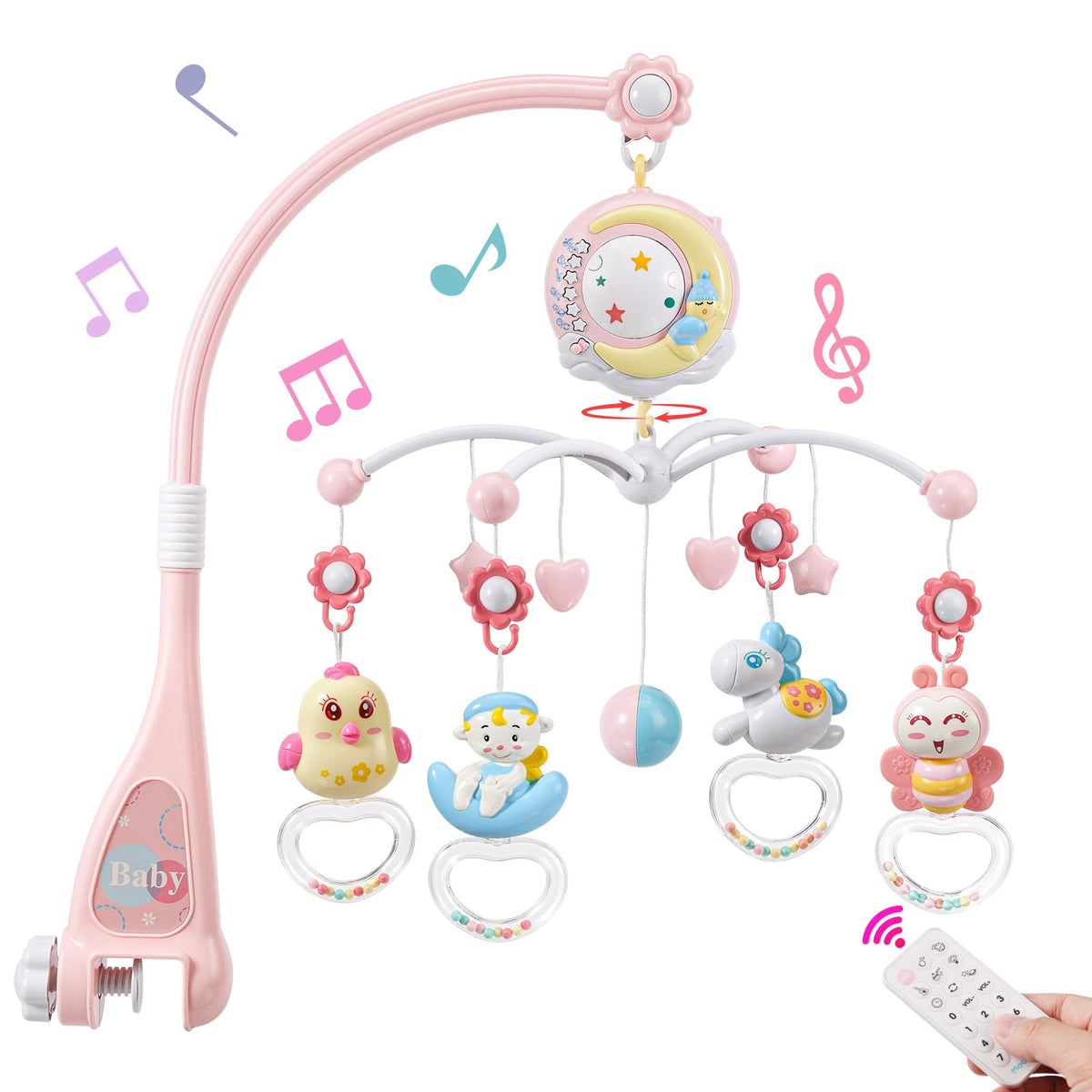 BOBXIN baby musical crib mobile with projector and night light for soothing bedtime visuals