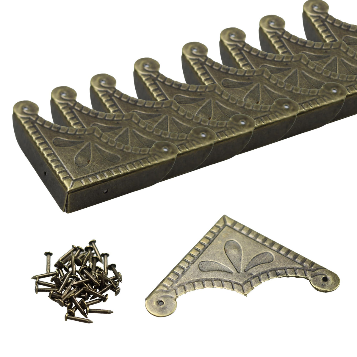 Bociloy bronze corner guards add subtle protection to boxes and furniture.