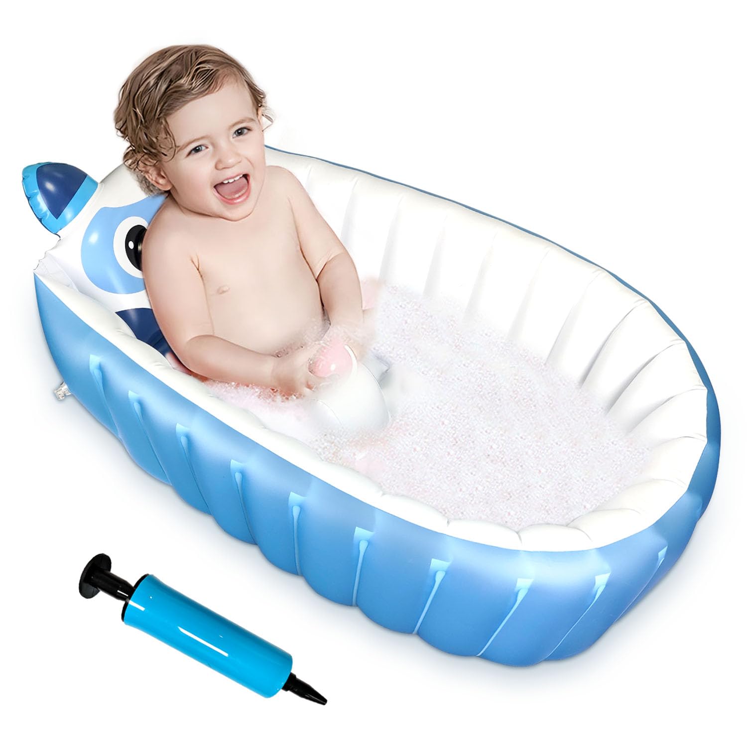 Boczif inflatable baby bathtub in blue sea design for safe, enjoyable bath time